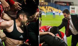 Festa do golo de Salvio até Rui Vitória meteu na 'molhada'