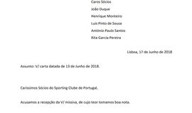 A carta do Conselho Diretivo do Sporting aos sócios da Comissão de Fiscalização