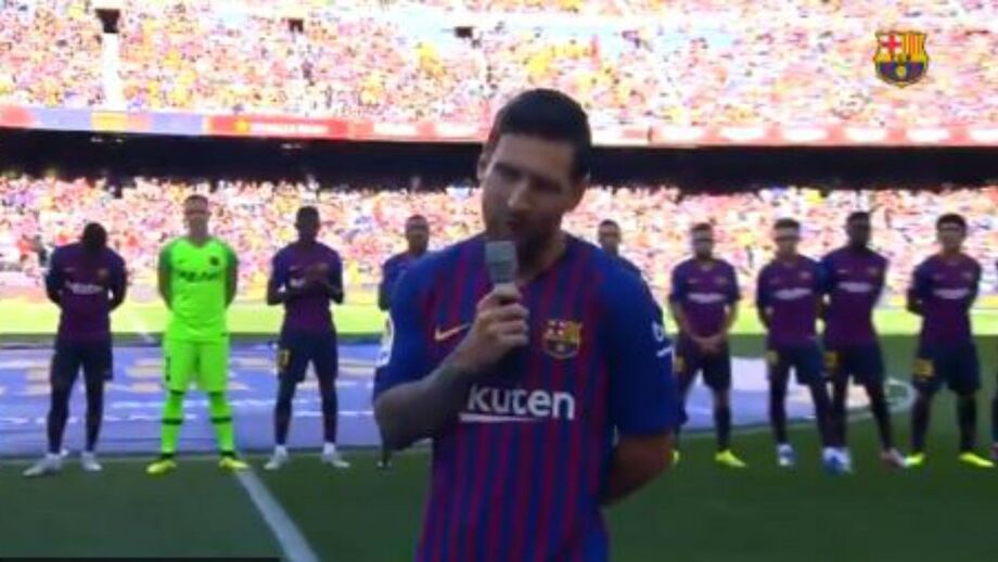 Messi fez o seu primeiro discurso como capitão do Barcelona e houve ovação em Camp Nou