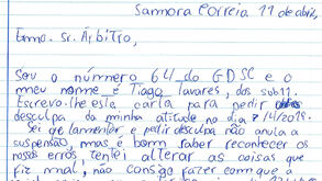 Miúdo de 11 anos do Samora Correia foi expulso e escreveu carta a pedir desculpas ao árbitro