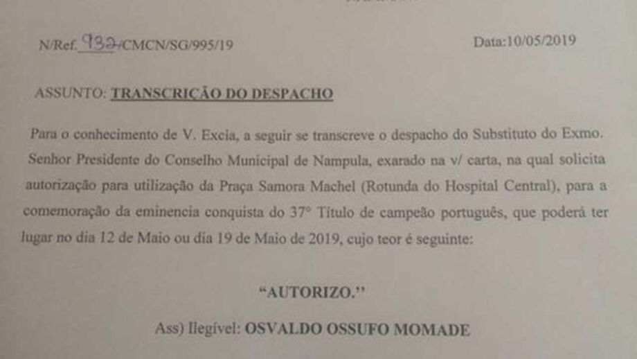 Câmara de Nampula autoriza festa do título do Benfica numa das suas praças