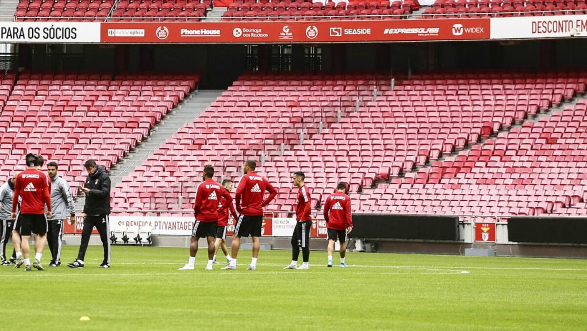 As imagens do treino do Benfica no novo tapete verde da Luz - Record