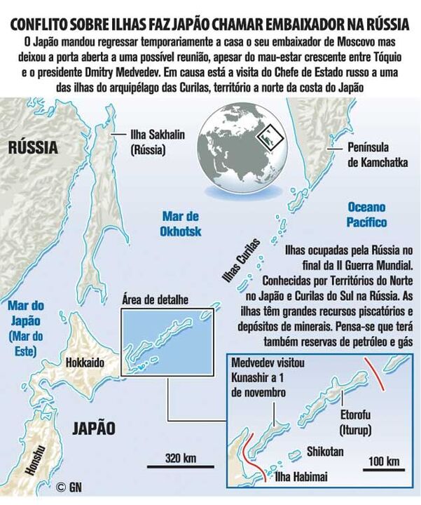 Conflito sobre ilhas faz Japão chamar embaixador na Rússia