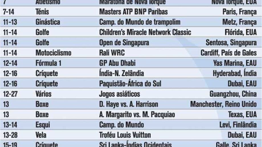 Agenda desportiva novembro