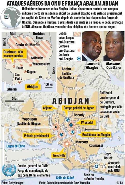 ONU e França abalam Abidjan