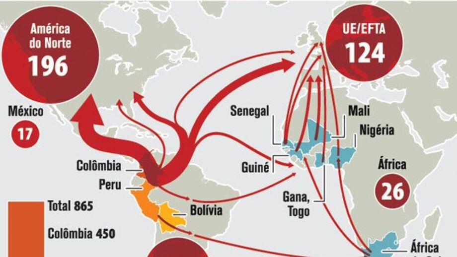 Novas rotas de tráfico de cocaína em África