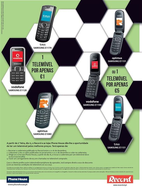 1 telemóvel por apenas €1 ou 1 telemóvel por apenas €5