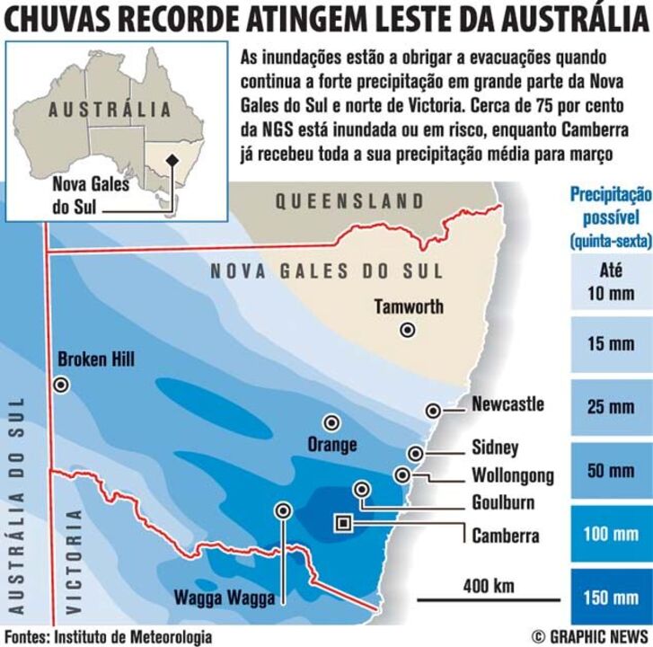 Chuvas recorde atingem leste da Austrália