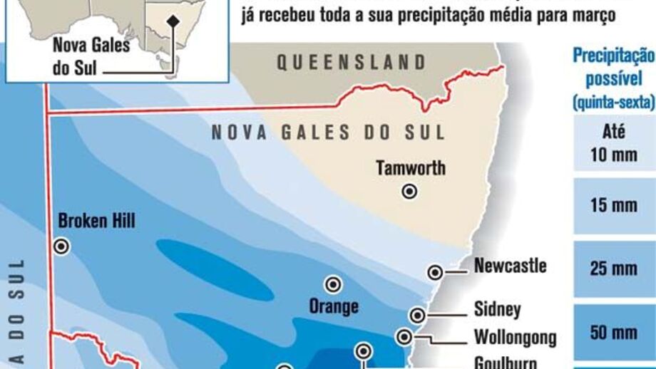 Chuvas recorde atingem leste da Austrália
