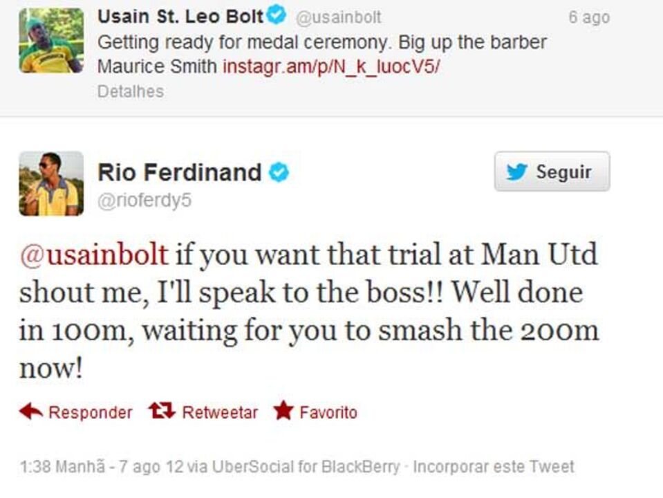 Rio Ferdinand apoia Bolt no Man. United