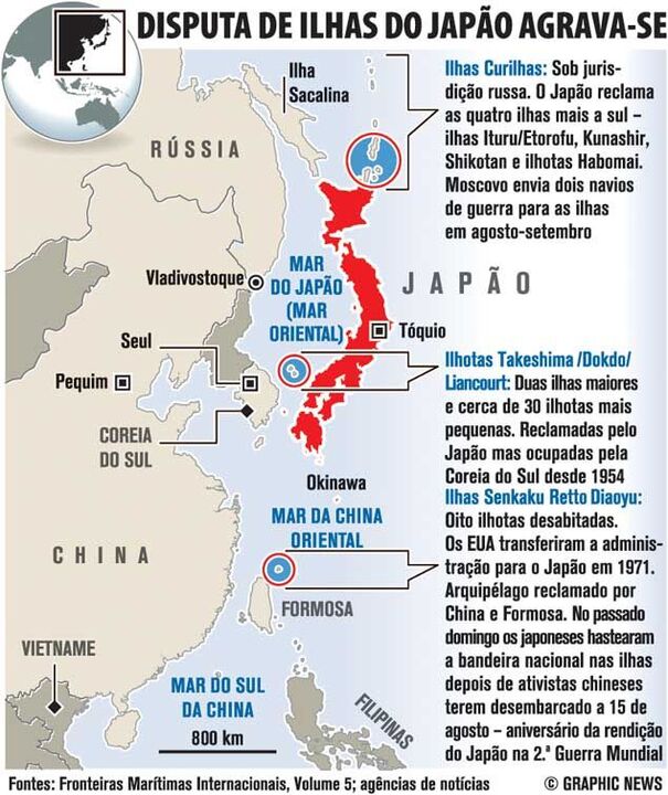 Disputa de ilhas do Japão agrava-se