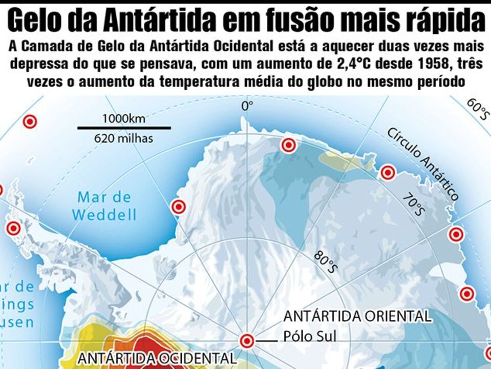 Gelo da Antártida em fusão rápida