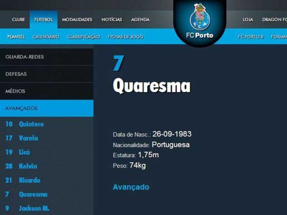Quaresma é o dono da camisola 7