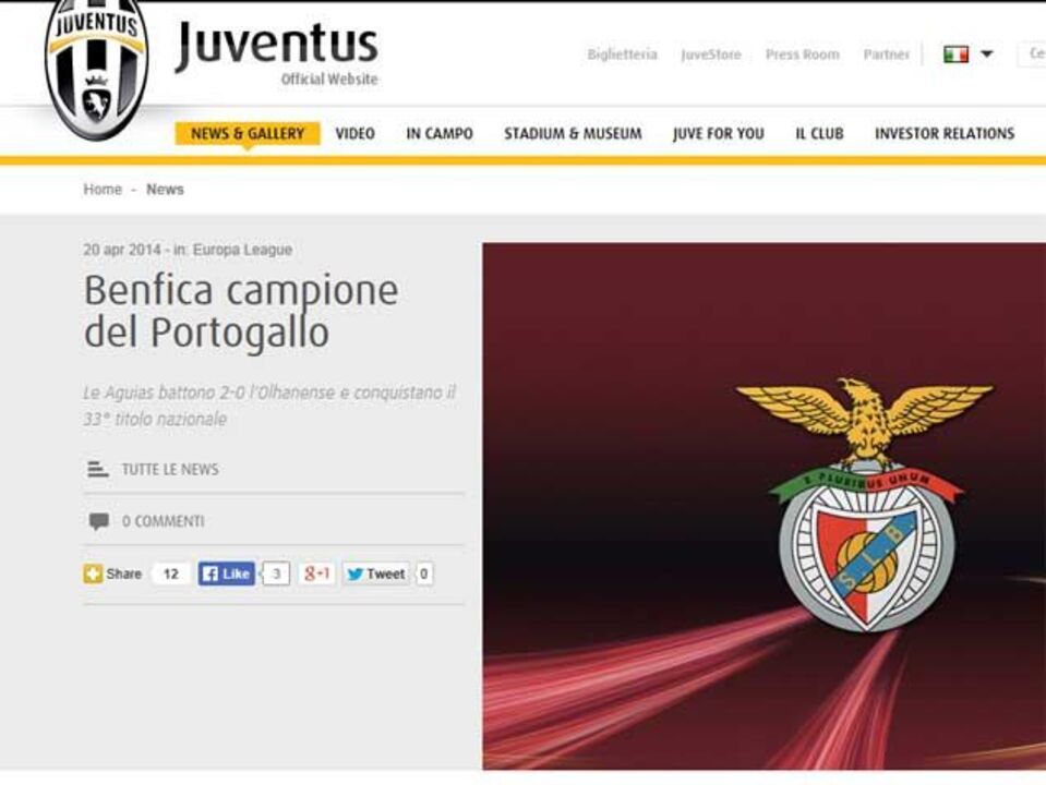 Juventus destaca título encarnado