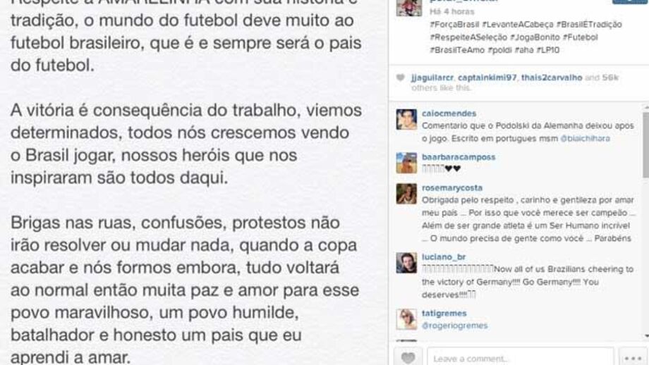 Podolski: «O mundo do futebol deve muito ao Brasil»