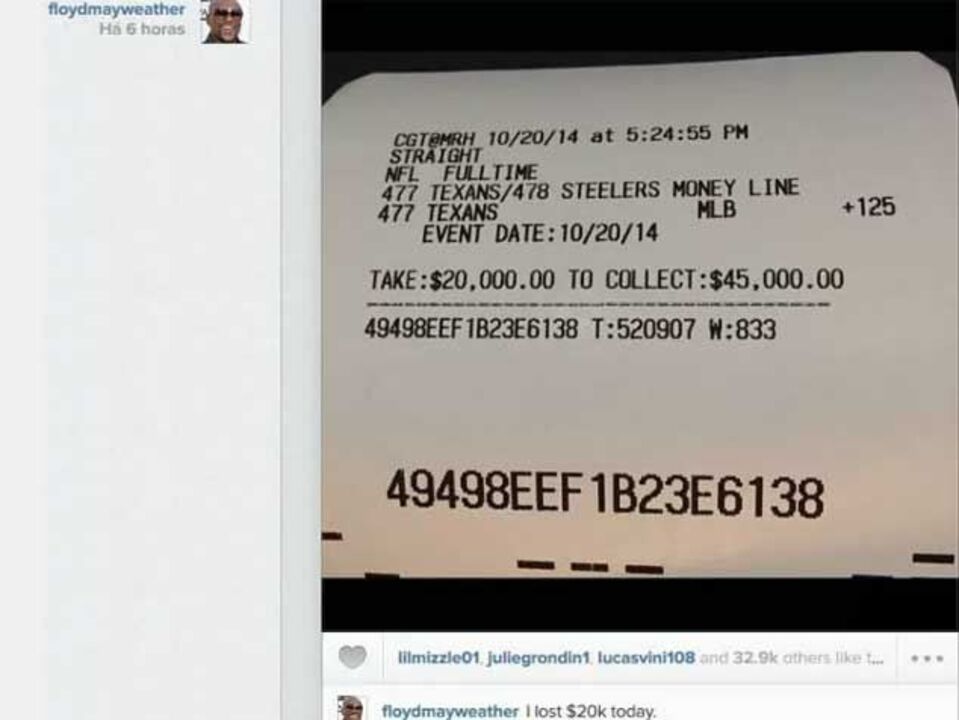 Floyd Mayweather perde aposta de 15 mil euros num jogo