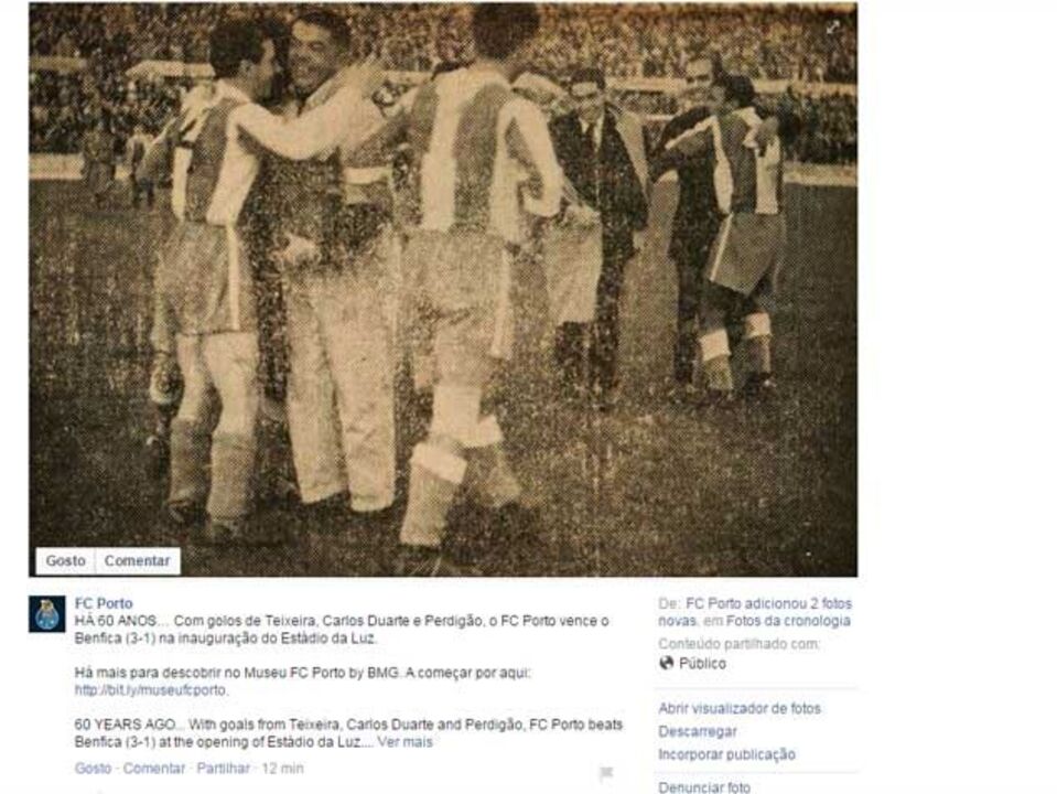 Dragões recordam vitória na inauguração do Estádio da Luz