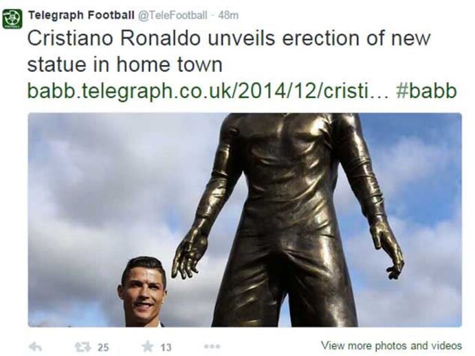 Imprensa internacional destaca ereção da estátua de Ronaldo