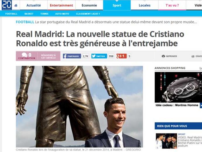 Imprensa internacional destaca ereção da estátua de Ronaldo