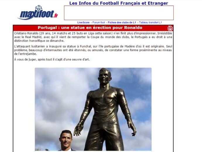 Imprensa internacional destaca ereção da estátua de Ronaldo