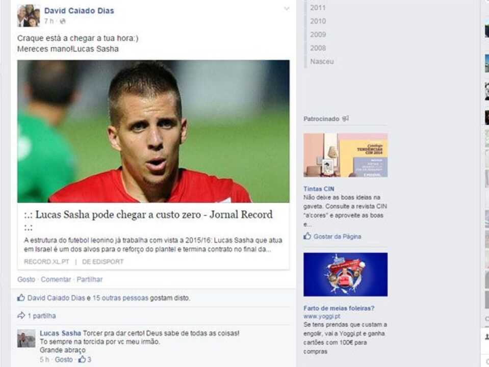 Lucas Sasha "a torcer para dar certo"