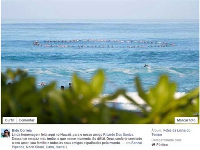 Surfistas homenageiam Ricardo Santos no Havai