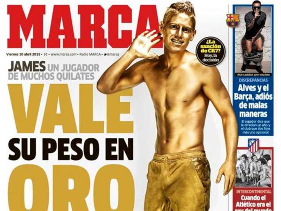 "Marca" pinta James Rodríguez de dourado