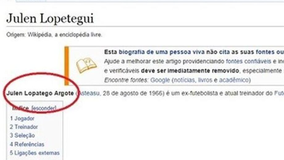 Wikipédia bloqueia edições nas páginas de Lopetegui e Jesus