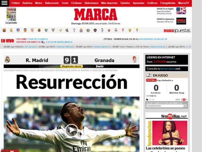 Ronaldo rei nos site com 'manita' ao Granada