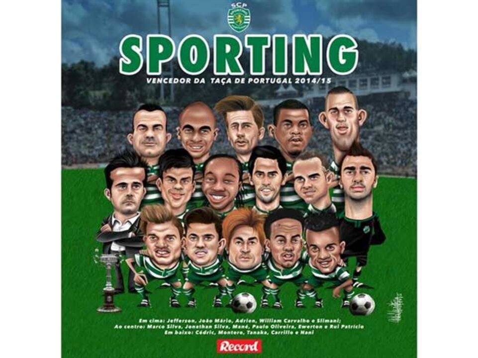 Plantel do Sporting em caricatura amanhã no Record