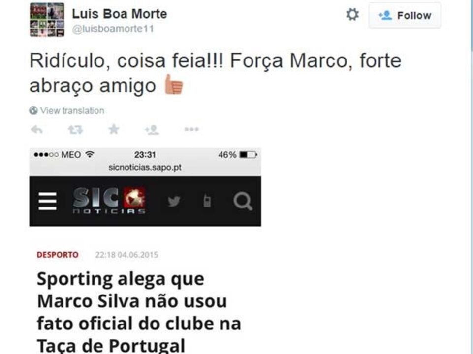 Boa Morte: «Ridículo, coisa feia! Força Marco»
