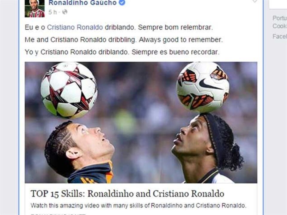 Ronaldinho partilha "duelo de dribles" com Cristiano Ronaldo