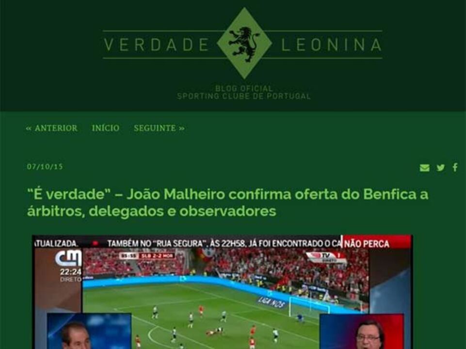 Leões usam João Malheiro como "aliado" na questão das ofertas a árbitros