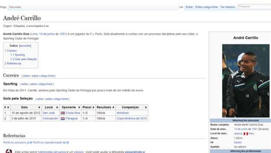 Perfil de Carrillo na Wikipédia foi sabotado