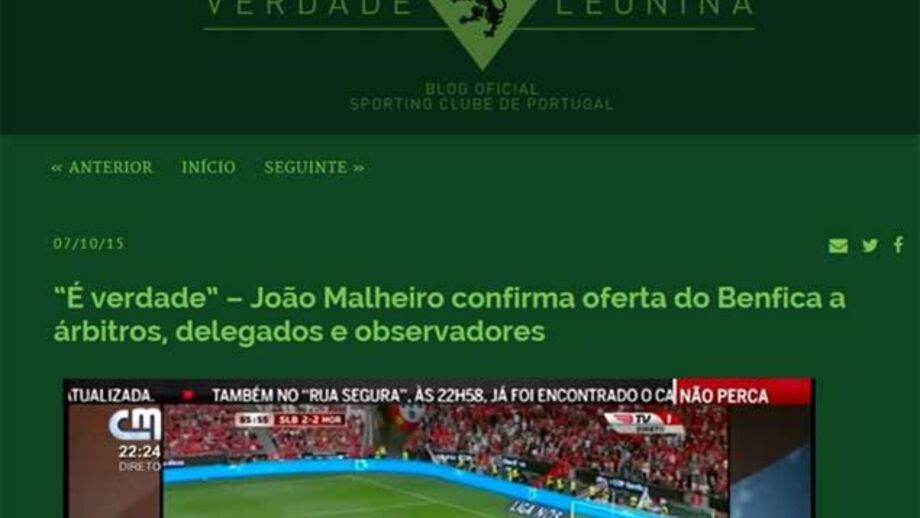 Leões usam João Malheiro como "aliado" na questão das ofertas a árbitros