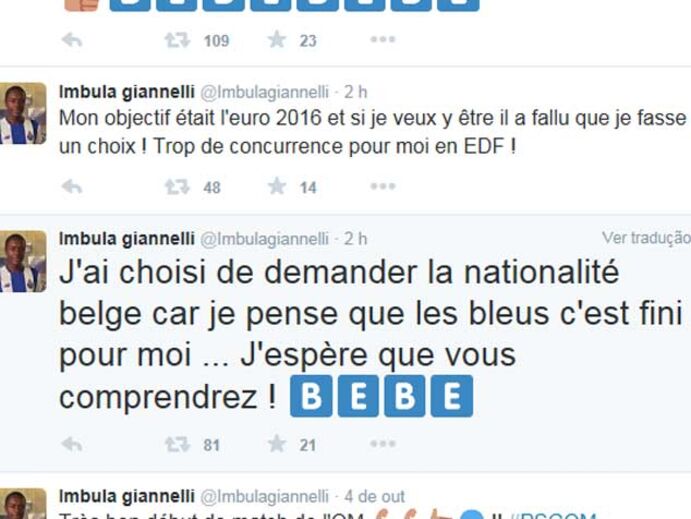 Imbula troca seleção francesa por belga