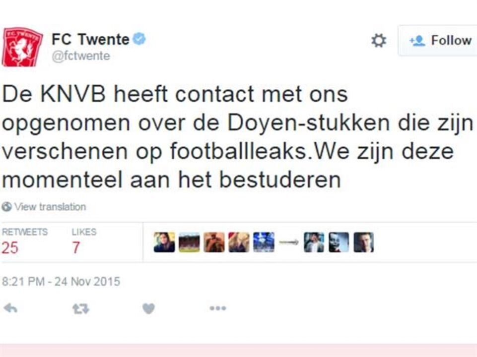 Twente: «Estamos a estudar a situação»