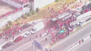 Adeptos foram à loucura quando o autocarro do Benfica chegou