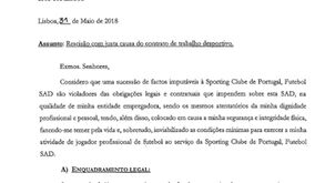 Carta de rescisão de Podence praticamente igual à de Rui Patrício
