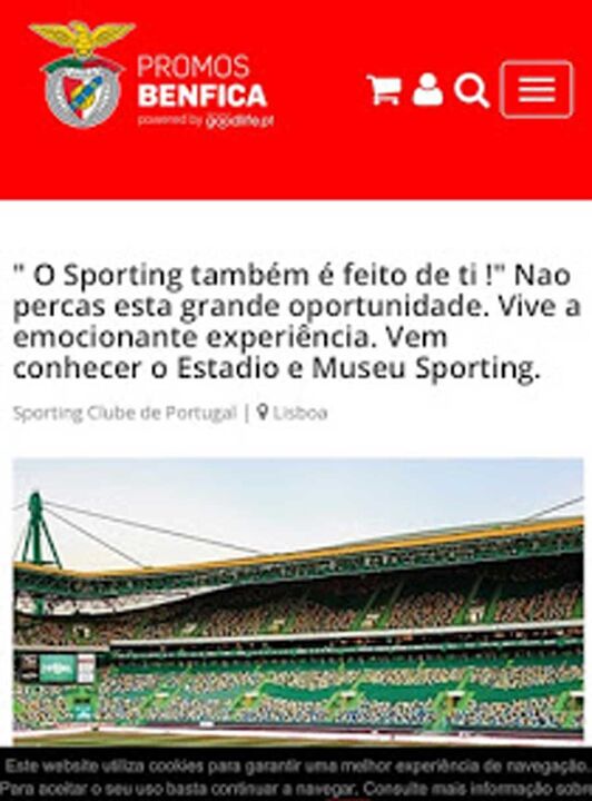 A publicaÃ§Ã£o no site do Benfica