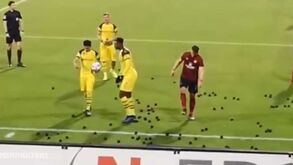 'Chuva' de bolas pretas e cartazes polémicos: os protestos no Nuremberga-Borussia Dortmund