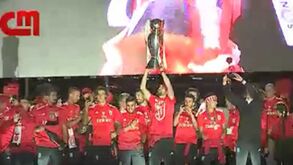 Jogadores do Benfica mostraram a taça aos adeptos no Marquês e foi o delírio