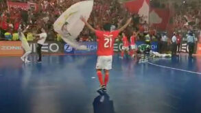 A festa do Benfica após conquista do título de futsal