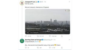 Sporting dá parabéns ao Liverpool mas ressalva: «O vosso hino é o segundo mais bonito do mundo»