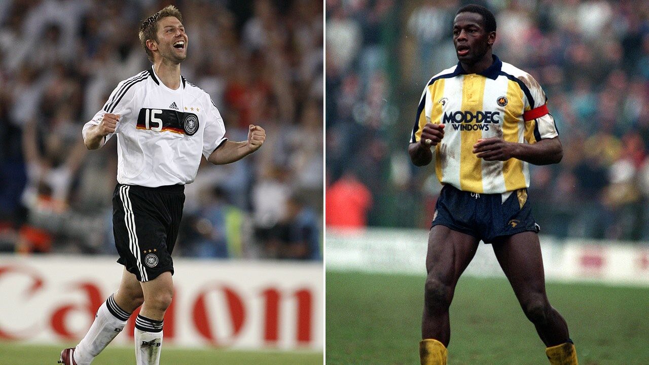 Thomas Hitzlsperger (à esquerda) e Justin Fashanu assumiram a homossexualidade depois de se destacarem  os relvados ingleses 