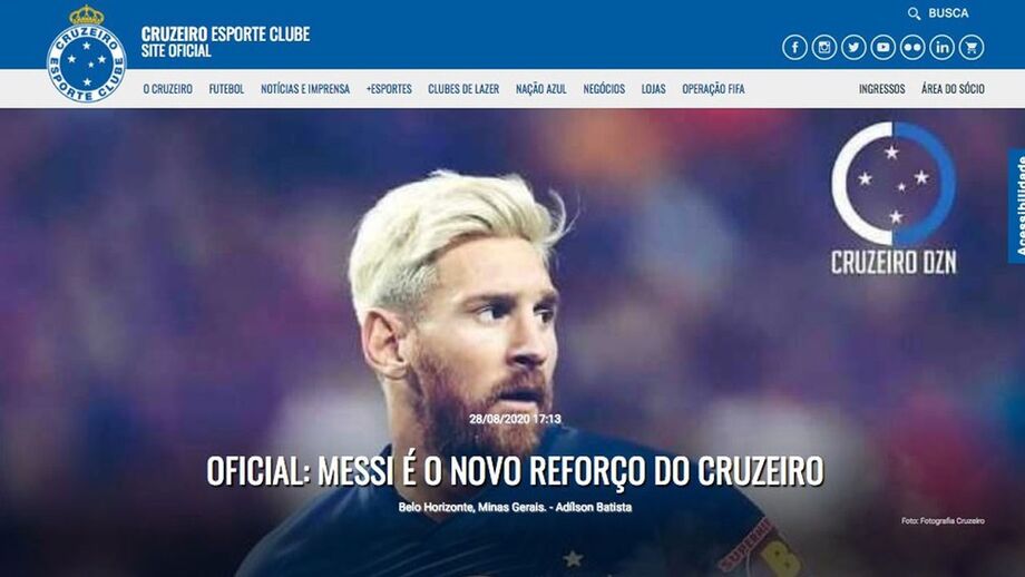Ataque ao site do Cruzeiro anuncia chegada de Messi e negociações por Cristiano Ronaldo