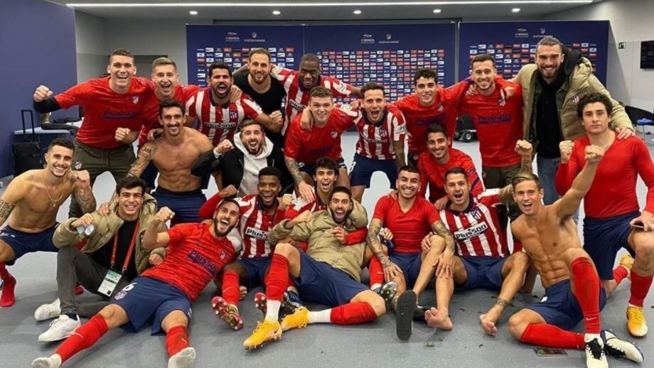 A festa no balneário Atlético Madrid após a vitória frente ao Barcelona