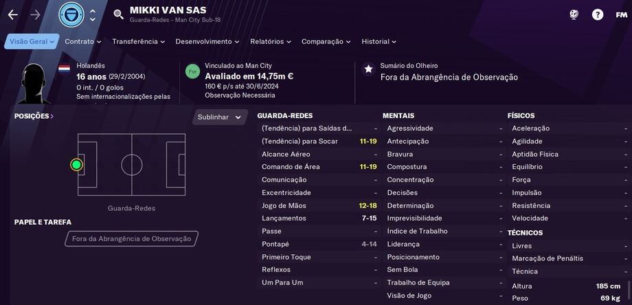 2. Mikki van Sas, 16 anos (Manchester City) - Valor/salário: 10 mil euros/100 euros - Overall: 83
