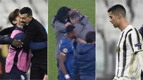 Conceição agarrado ao filho, Taremi a chorar ao ombro de Sérgio Oliveira e Cristiano Ronaldo desolado