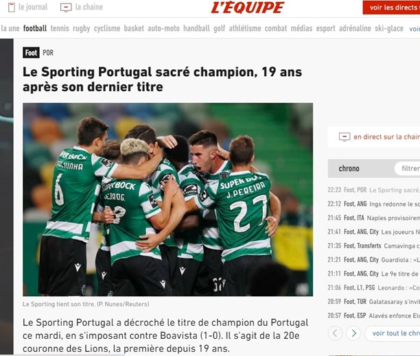 «Um dos maiores feitos da década no futebol europeu»: o título do Sporting na imprensa internacional  